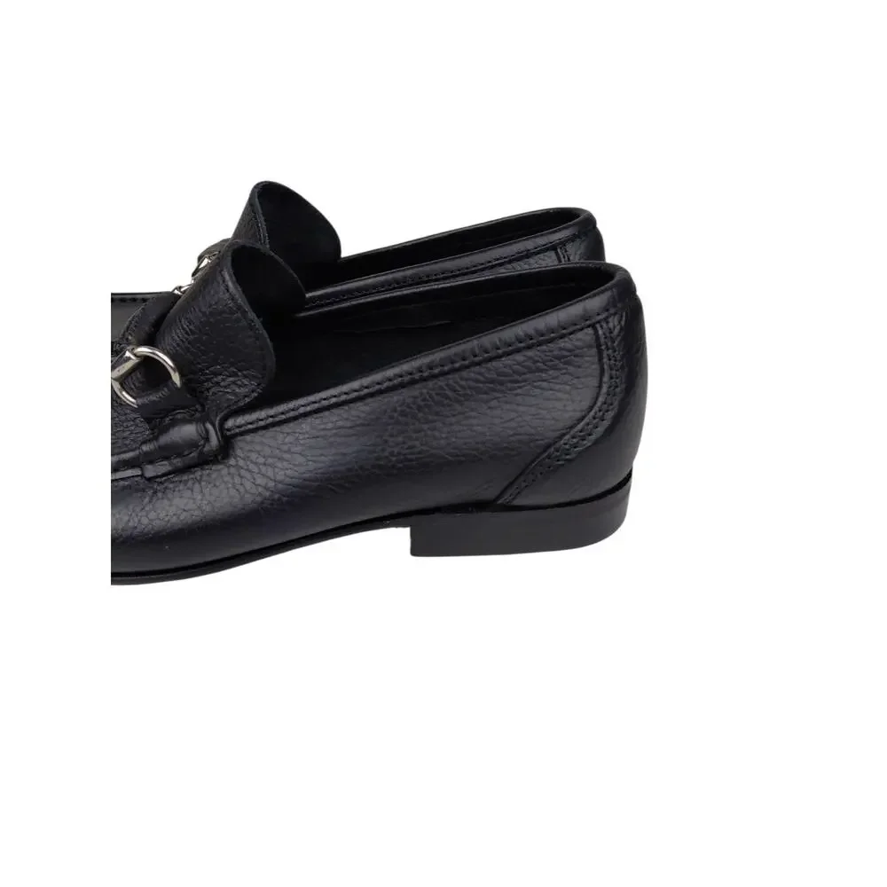 Sandrino Enrico Horsebit Loafer Black Pebble Leather Men’s Size 7 US